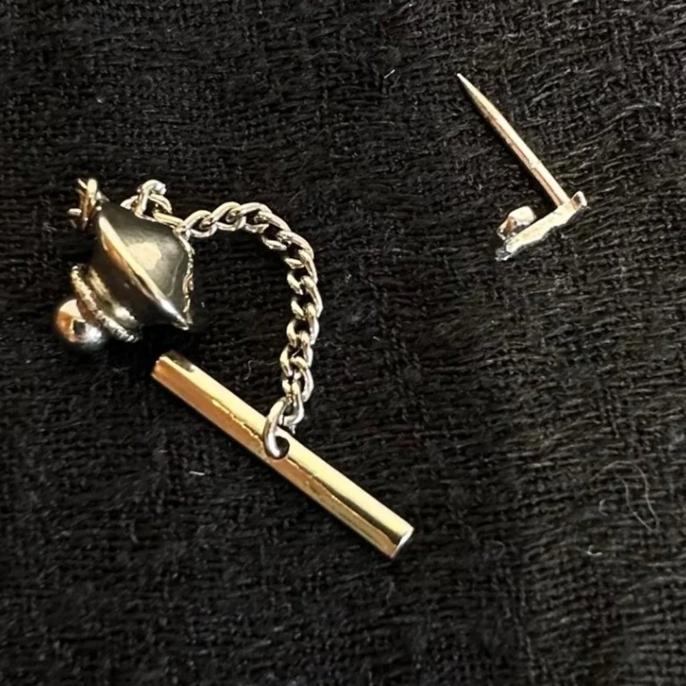 Sterling Silver Tie Tack Initial J  Mens Striped Etched